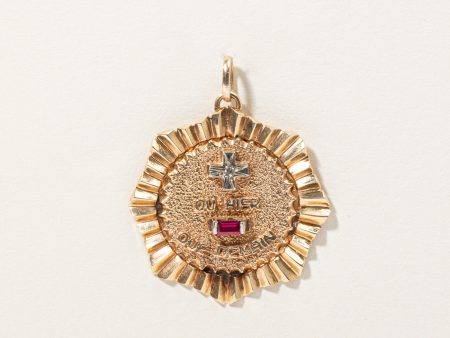 French Medal of Love Synthetic Ruby & Natural Diamond Pendant | 0.12ct, 0.01ct | Online Sale