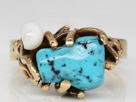 Turquoise & Rice Pearl Cocktail Ring | 2.20ct | SZ 6.5 | For Sale