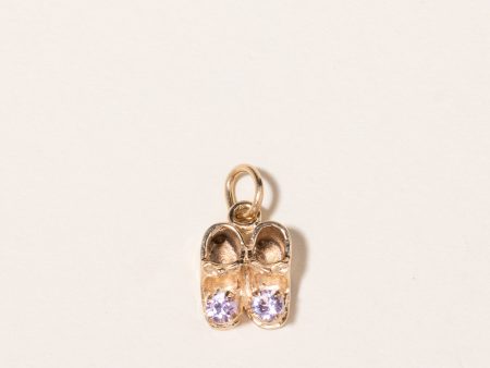 10K Yellow Gold Pink Sapphire Baby Shoes Charm | 0.20ctw | on Sale