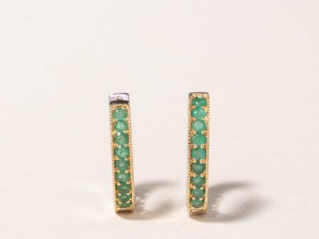 14K Two Tone Gold Emerald Hoop Earrings | 1.08ctw | Online Hot Sale