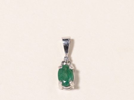 10K White Gold Emerald & Diamond Pendant | 0.43ct, 0.02ctw | For Cheap