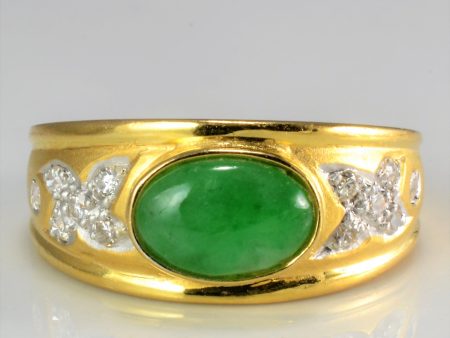 Bezel Set Jade & Cluster Diamond Ring | 0.12 ctw, SZ 5.25 | For Sale