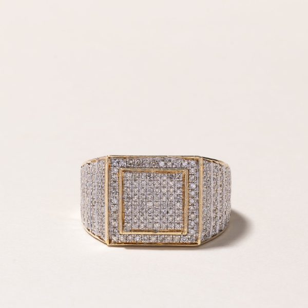 10k Yellow Gold Cluster Diamond Signet Ring | 1.53ctw | SZ 8.75 on Sale