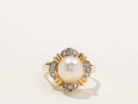 Pearl & Diamond Cocktail Ring | 0.12ctw | SZ 5.25 | Sale