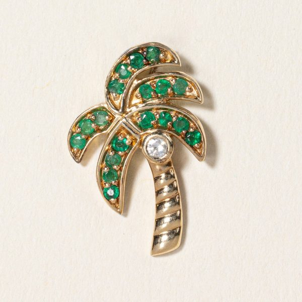 Emerald & Diamond Palm Tree Pendant | 0.10ctw, 0.03ct | Online Sale