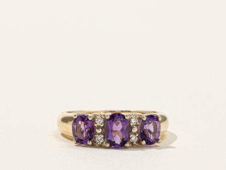 Three Stone Amethyst & Diamond Ring | 0.75ctw | 0.04ctw | SZ 5.75 | Online Hot Sale