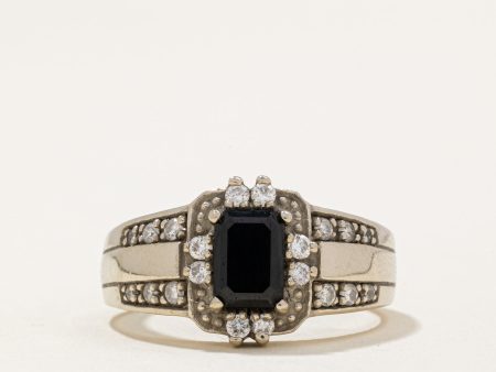 Black Spinel Triplet & Diamond Halo Ring | 0.34ctw | SZ 8.25 | Sale