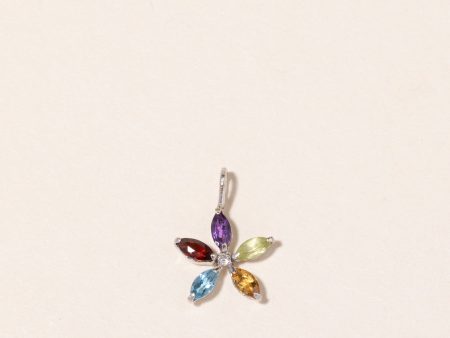 14K White Gold Multi Gemstone & Diamond Flower Pendant | 0.34ctw, 0.01ct | Sale