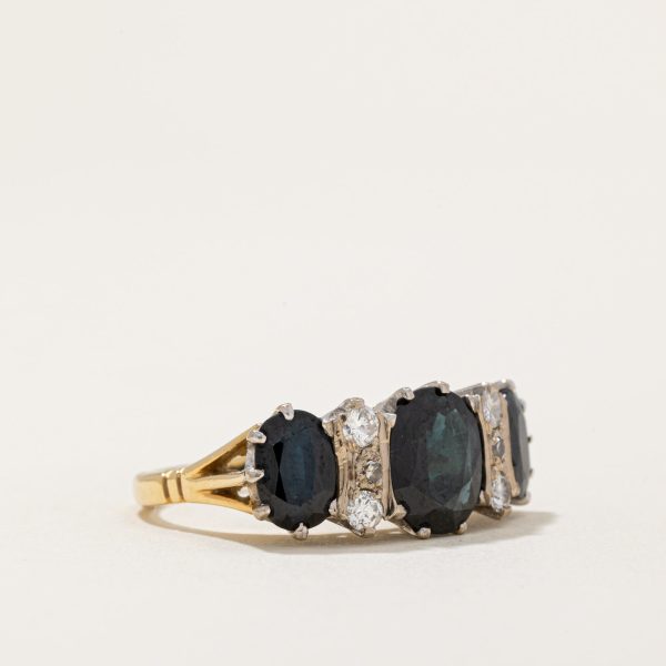 1977 London Sapphire & Diamond Cocktail Ring | 3.80ctw, 0.25ctw | SZ 6.5 | For Sale