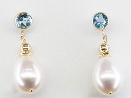 100 Ways  Swiss Blue Topaz & Pearl Drop Earrings | 3.50ctw, 0.60ctw | Discount