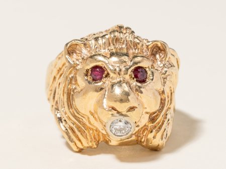 10K Yellow Gold Ruby & Diamond Lion Head Ring | 0.16ctw, 0.30ctw | SZ 9.75 | Hot on Sale