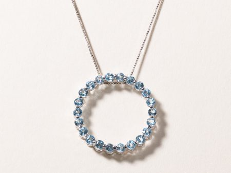 10k White Gold Circle Blue Topaz Pendant Necklace | 1.18ctw | 18  Sale