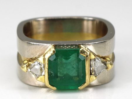 Three Stone Emerald & Diamond Ring | 1.40ct | 0.25ctw | SZ 5 | Discount