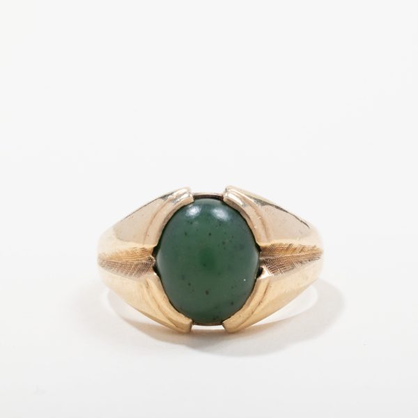 10k Yellow Gold Nephrite Jade Solitaire Ring | SZ 10 Supply