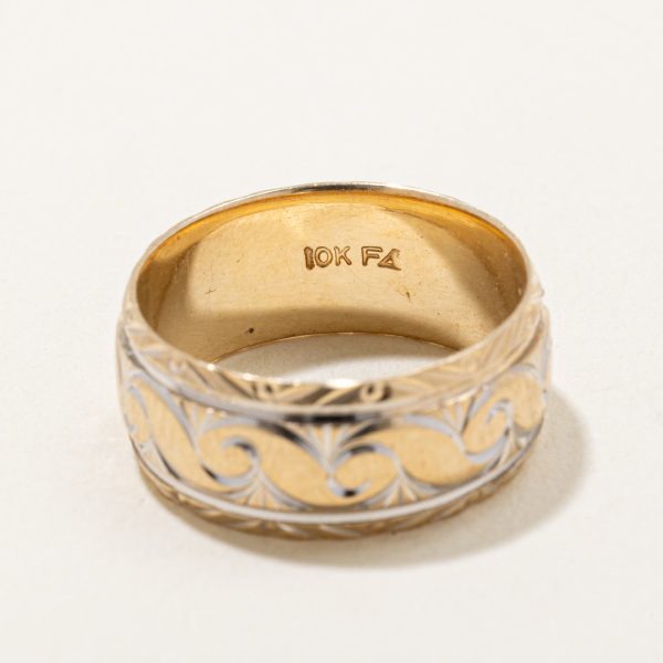 10k Two Tone Gold Engraved Band | SZ 6.25 | Cheap