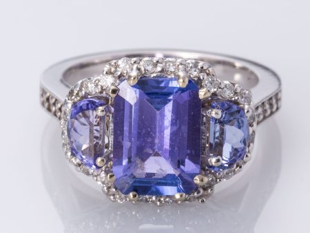 14K Tanzanite and Diamond Three Stone Ring | 3.40ctw, 0.50ctw | SZ 6.75 | Fashion