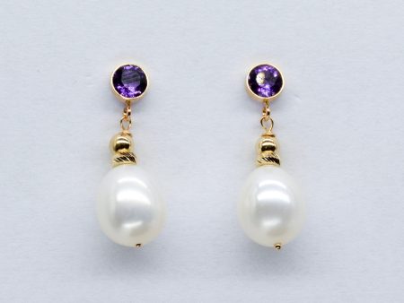 100 Ways  Amethyst & Pearl Drop Earrings | 3.50ctw, 0.40ctw | For Sale