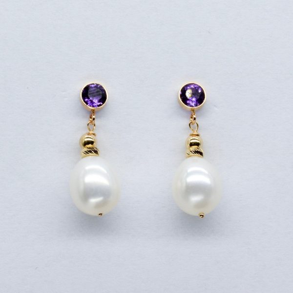 100 Ways  Amethyst & Pearl Drop Earrings | 3.50ctw, 0.40ctw | For Sale