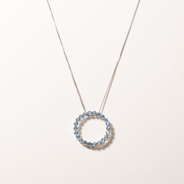 10k White Gold Circle Blue Topaz Pendant Necklace | 1.18ctw | 18  Sale