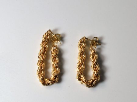 Yellow Gold Rope Design Dangle Earrings on Sale