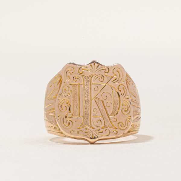 Vintage Hand Carved 14k Yellow Gold  I.K.D.  Initial Ring | SZ 5.75 | For Cheap