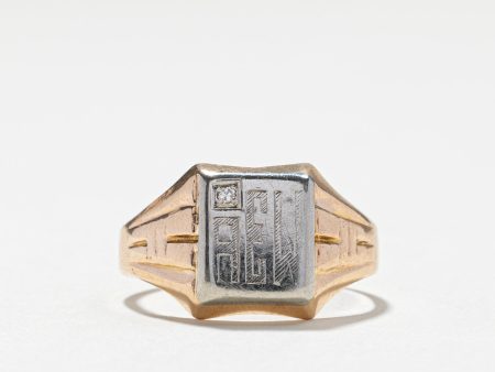 Two Tone Gold Diamond Signet Ring | 0.01ct | SZ 7.75 | Online now