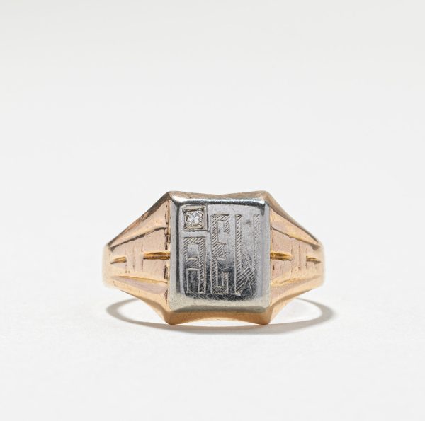 Two Tone Gold Diamond Signet Ring | 0.01ct | SZ 7.75 | Online now