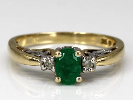 Three Stone Emerald & Diamond Ring | 0.40ct | 0.02ctw | SZ 7 | Online