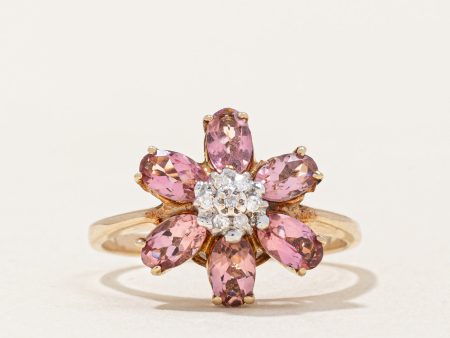 Tourmaline & Diamond Flower Ring | 1.02ctw, 0.04ctw | SZ 7 | For Sale