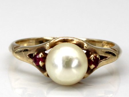 Three Stone Pearl & Ruby Ring | 0.04ctw | SZ 7.25 | Supply