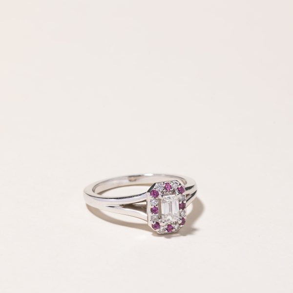 14k White Gold Diamond & Ruby Halo Engagement Ring | 0.08ctw, 0.45ctw | SZ 6.5 Online now