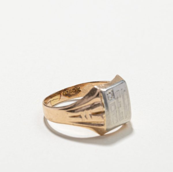 Two Tone Gold Diamond Signet Ring | 0.01ct | SZ 7.75 | Online now