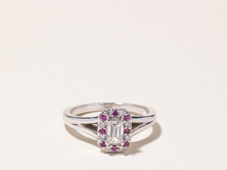 14k White Gold Diamond & Ruby Halo Engagement Ring | 0.08ctw, 0.45ctw | SZ 6.5 Online now