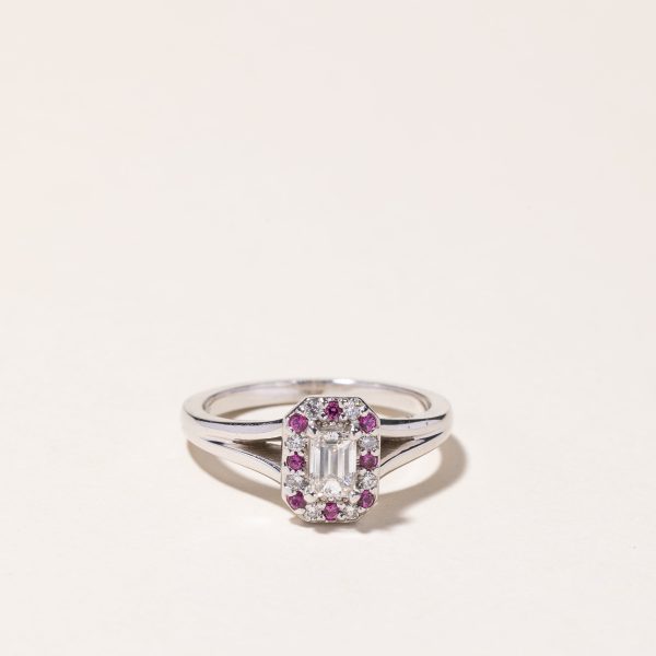 14k White Gold Diamond & Ruby Halo Engagement Ring | 0.08ctw, 0.45ctw | SZ 6.5 Online now