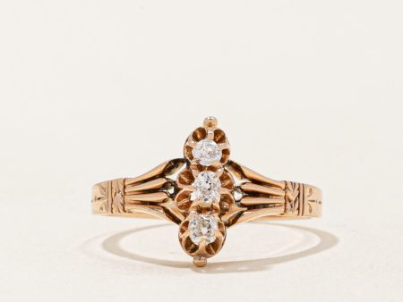 Victorian Era Old Mine Cut Three Diamond Column Ring | 0.22ctw | SZ 8 | Online now