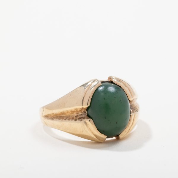 10k Yellow Gold Nephrite Jade Solitaire Ring | SZ 10 Supply