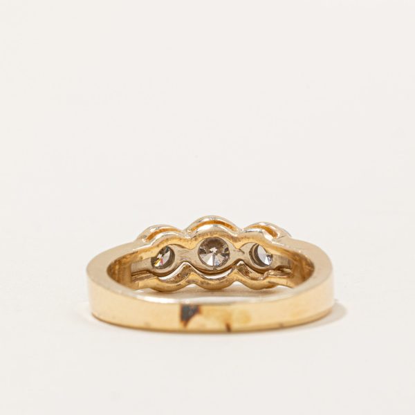 Two Tone Gold Three Stone Diamond Ring | 0.85ctw | SZ 8.5 | For Discount