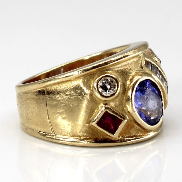 Multi Gemstone Wide Gold Ring | 0.75ct | 0.15ctw | 0.04ctw | SZ 5.5 | Supply