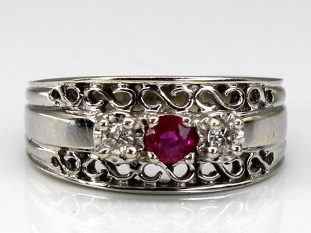 Three Stone Ruby & Diamond Ring | 0.16ct | 0.05ctw | SZ 7 | Cheap