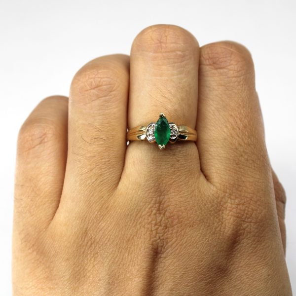 Three Stone Emerald & Diamond Ring | 0.29ct | 0.01ctw | SZ 6.25 | Discount