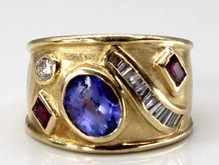 Multi Gemstone Wide Gold Ring | 0.75ct | 0.15ctw | 0.04ctw | SZ 5.5 | Supply