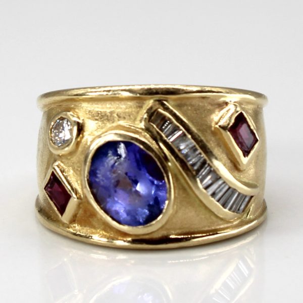 Multi Gemstone Wide Gold Ring | 0.75ct | 0.15ctw | 0.04ctw | SZ 5.5 | Supply